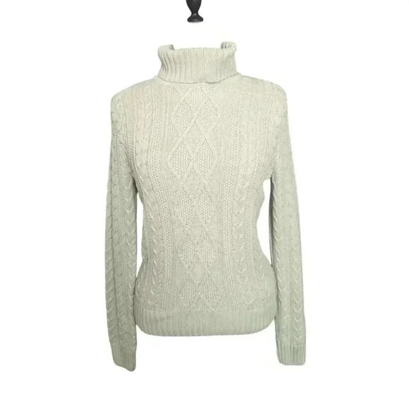 Jeanne Pierre Small 100% Cotton Light Green Cable Knit Turtleneck Sweater Chunky - Picture 1 of 6